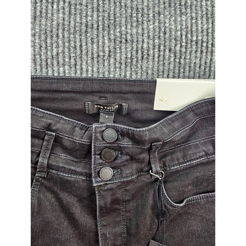 Ann Taylor Black Coated Skinny Jeans High Rise Button Fly Women’s Pant NWT Size4 - Picture 2 of 9